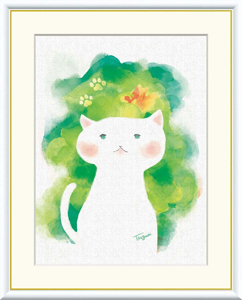 10年保証 名画 油絵 ねこ 木下つぐみ 手彩仕上 高精細巧芸画/インテリア 額入り 額装込 アート リビング プレゼント アートフレーム 飾る グッズ ギフト おしゃれ 壁掛け 絵 F6(52x42cm)