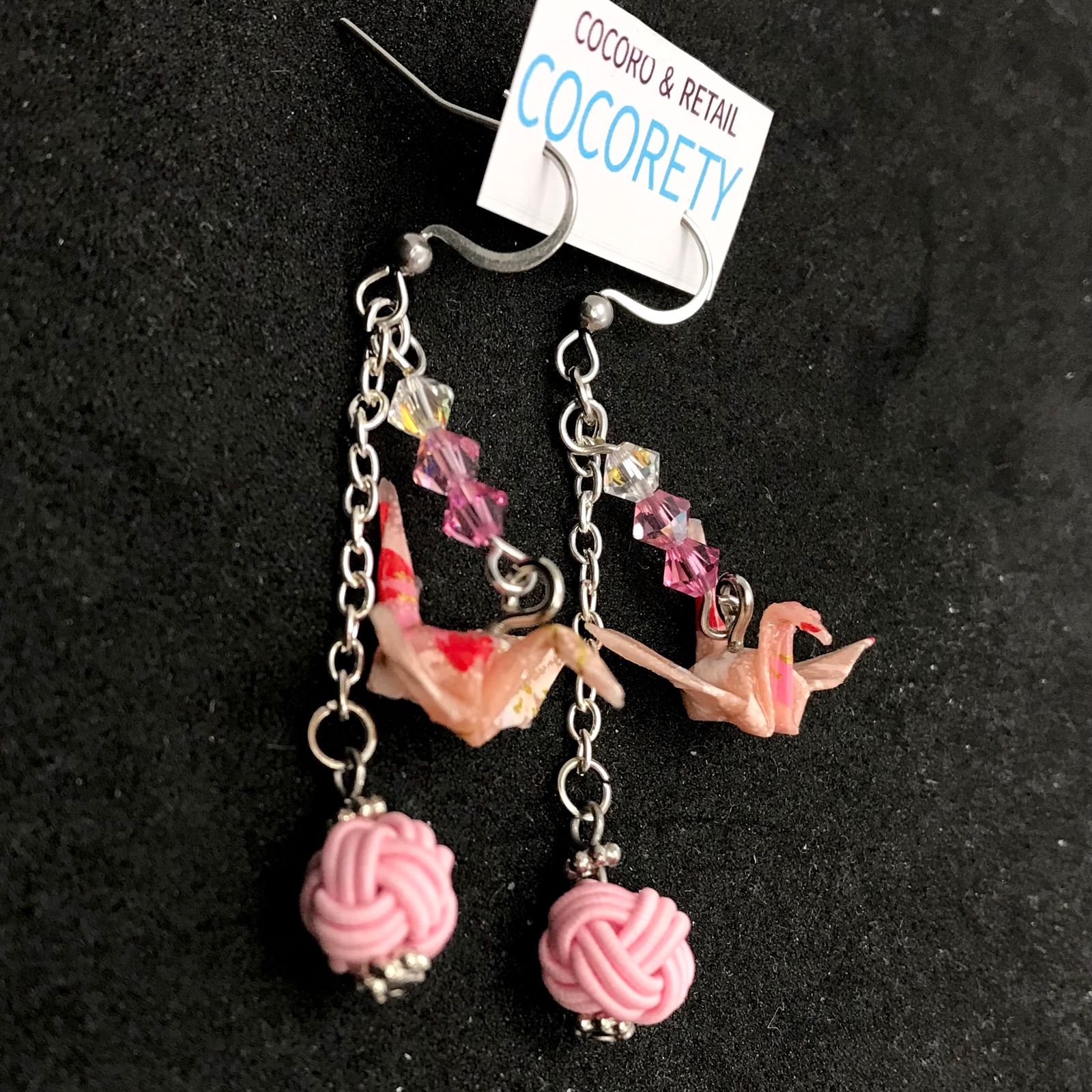 福祉施設制作】ココリティーズ作 ピアス「折り鶴と水引の和カジュアル 