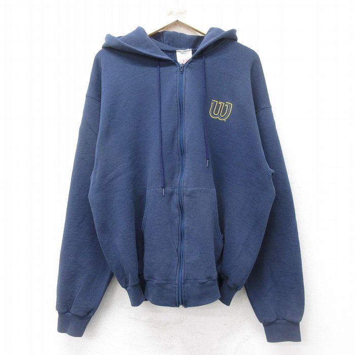 XL/古着 ウィルソン 長袖 フルジップ スウェット メンズ 00s ワンポイントロゴ 紺 ネイビー 24sep13 中古 スエット トレーナー トップス