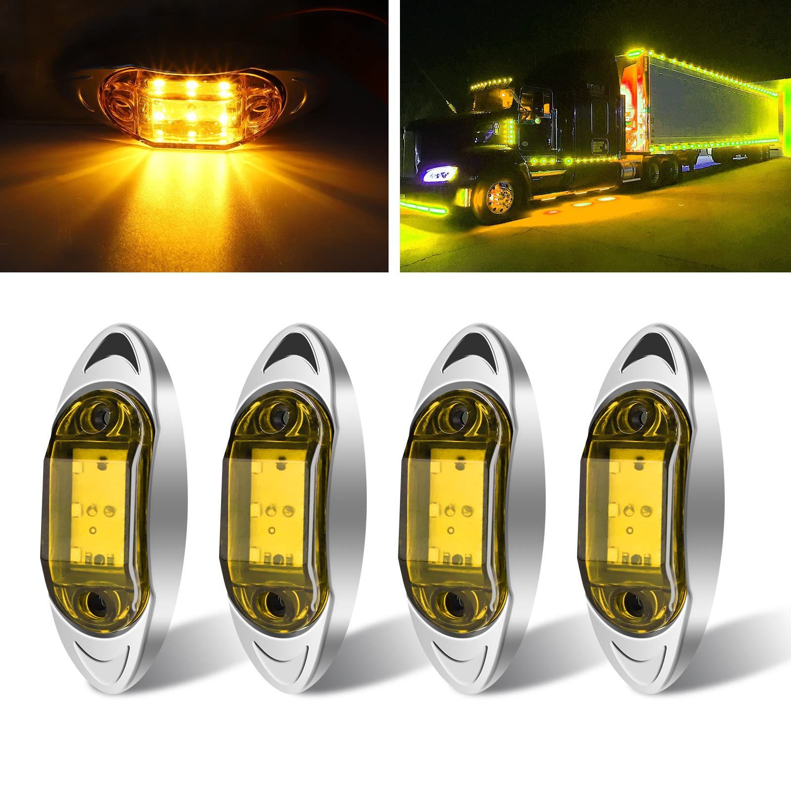 【数量限定】サイドマーカー LED 12V 24V 黄 6連LED トラック用 車幅灯 X-STYLE トレーラー バス タンクローリー デコトラ カスタム 電飾 信号ライト マーカーライト 4個セット (アンバー)