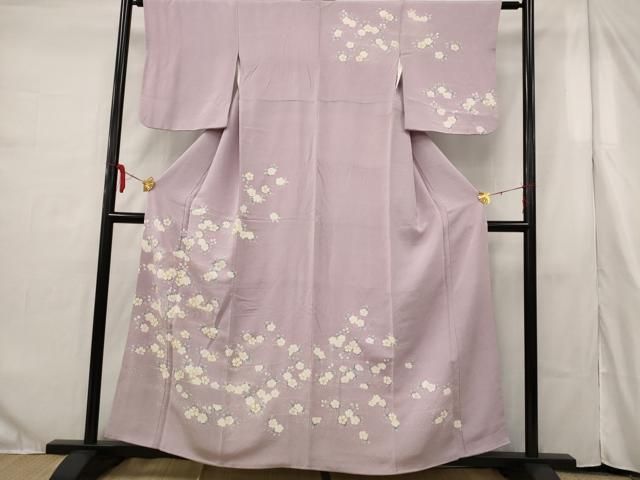 平和屋着物□訪問着 駒刺繍 流水草花文 金糸 鬼しぼ縮緬 正絹 逸品  