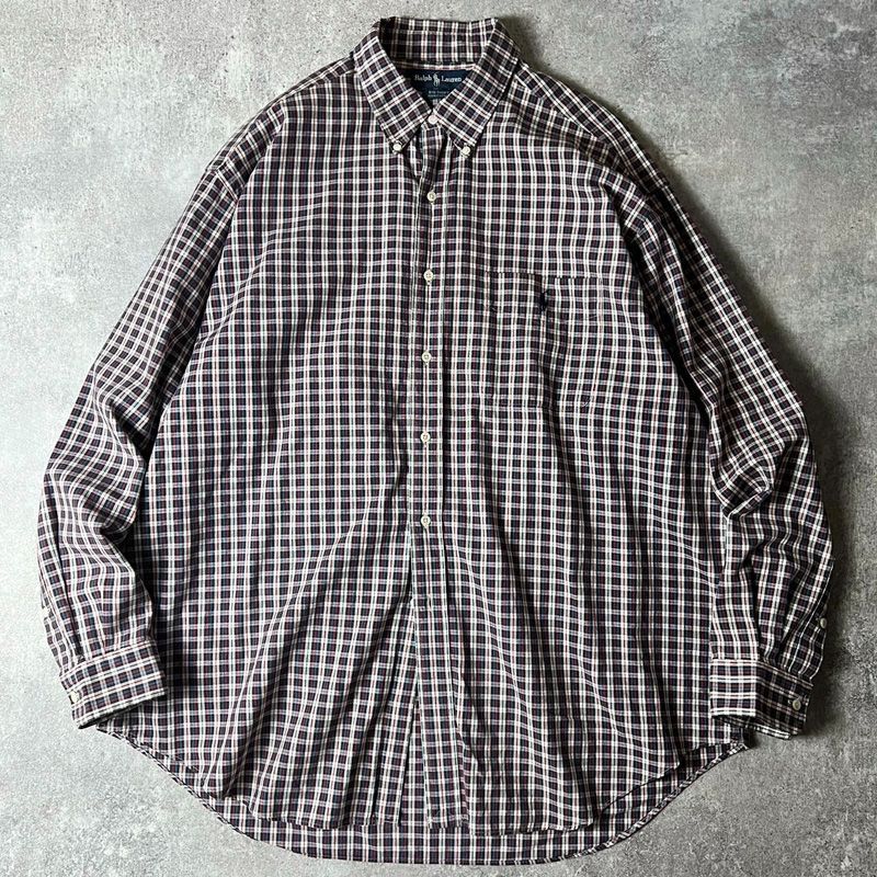 BIG SHIRT 90s RALPH LAUREN チェック 長袖 ボタンダウン シャツ XL / 90年代 POLO ポロ ラルフローレン  マルチカラー - メルカリ