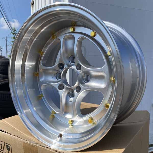 15インチ 数量 商品 ホイール4本セット 15×8J ±0 PCD 100 114.3 4穴 深リム 4本スポーク 旧車 スポーツカー ドリ車 ローダウン など カスタムサイズ シルバー 銀 ゴールドビス