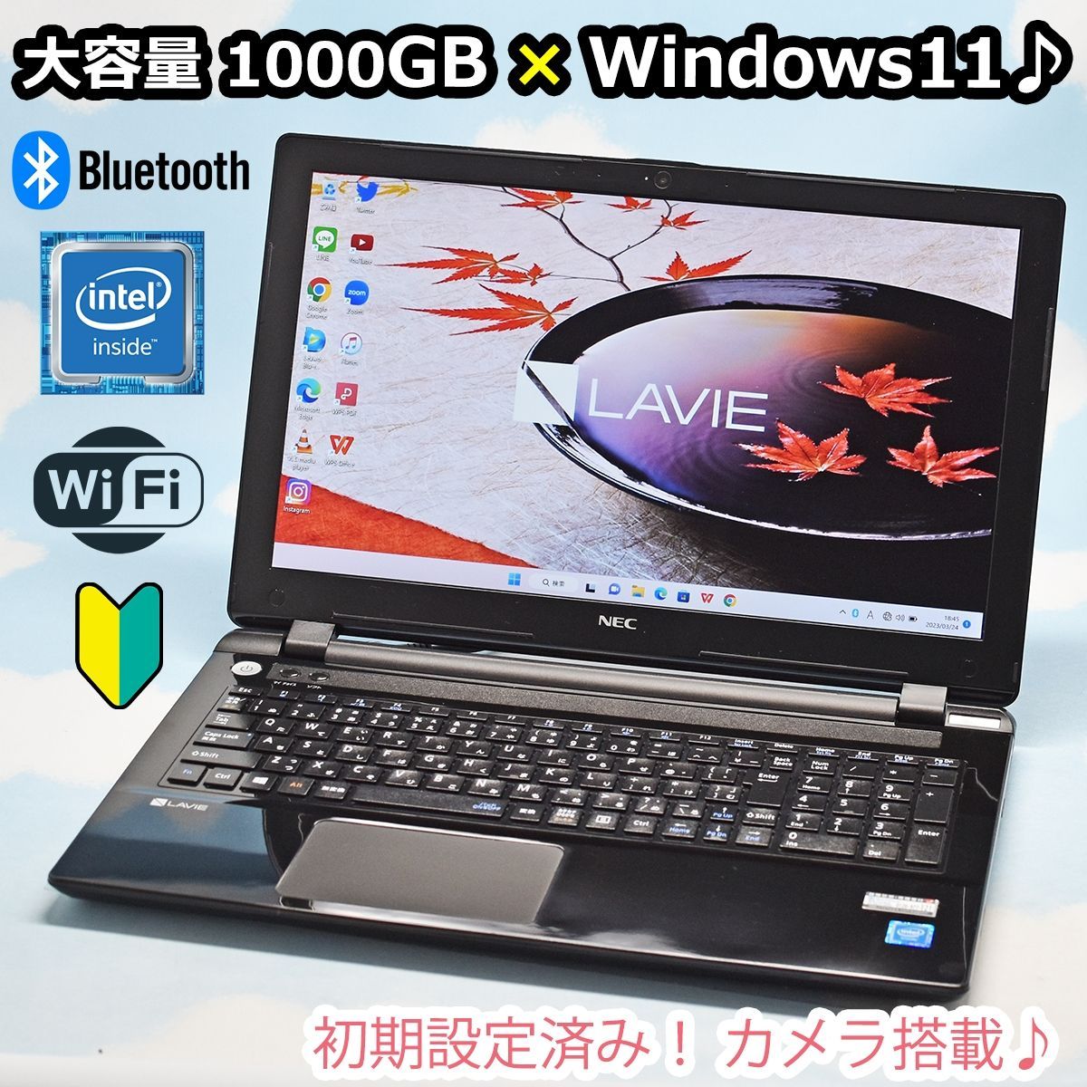 NEC カメラ、WIFI、Bluetooth搭載！ 大容量 1TB HDD 大特価 黒ノート