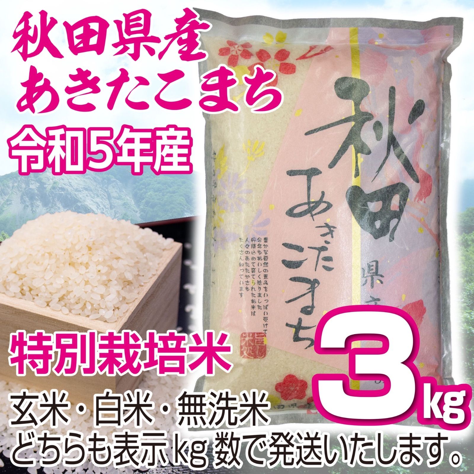 令和５年産 秋田県産 あきたこまち 3kg 無洗米も対応 往復送料無料