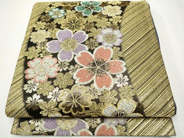 平和屋着物▽六通柄袋帯 舞桜文 金糸 正絹 逸品 CAAY2469hy