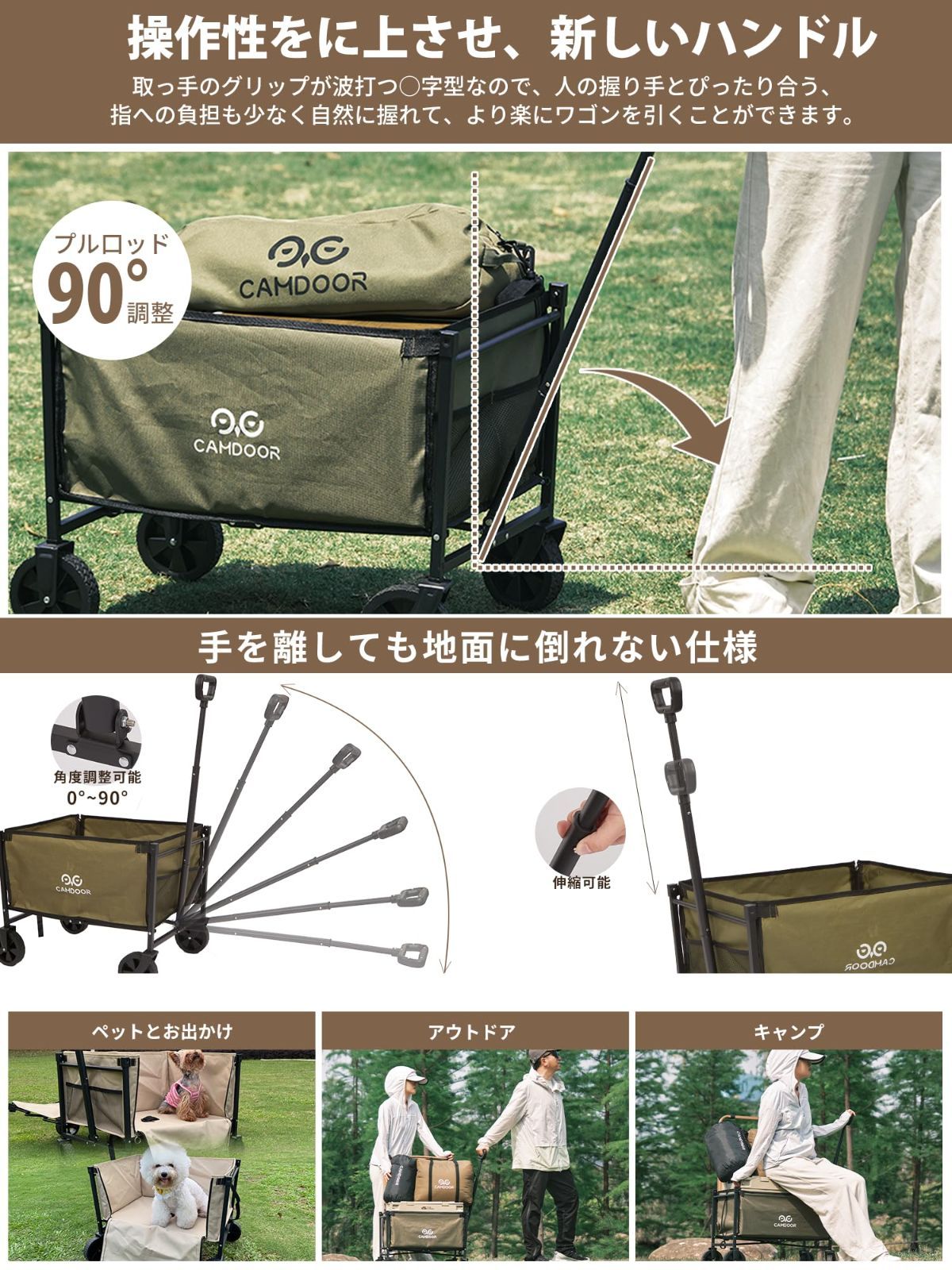 商品 4輪 タイヤ 軽量 キャンプカート キャンプ キャリーカート アウトドアワゴン 折り畳み 砂浜 大容量126L 折りたたみ式 釣り 高耐荷重 コンパクト キャリーカート 引越し 軽量設計3.9kg 3秒で簡単収納 キャリーワゴン 買い物 サイドが