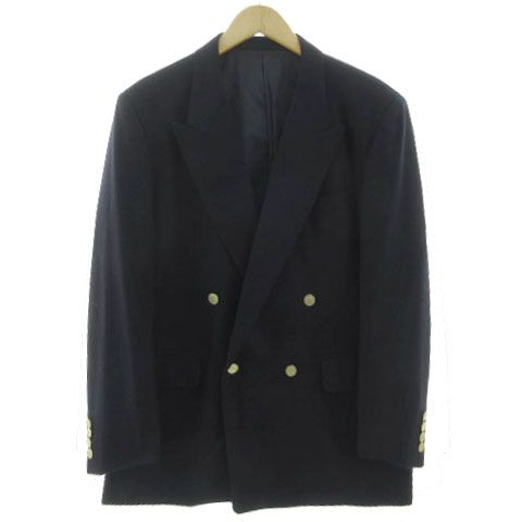 バーバリーズ Burberrys ジャケット 紺ブレ ヴィンテージ ピークドラペル ダブル 日本製 ウール カシミヤ ネイビー 紺 98-94-170 BE5