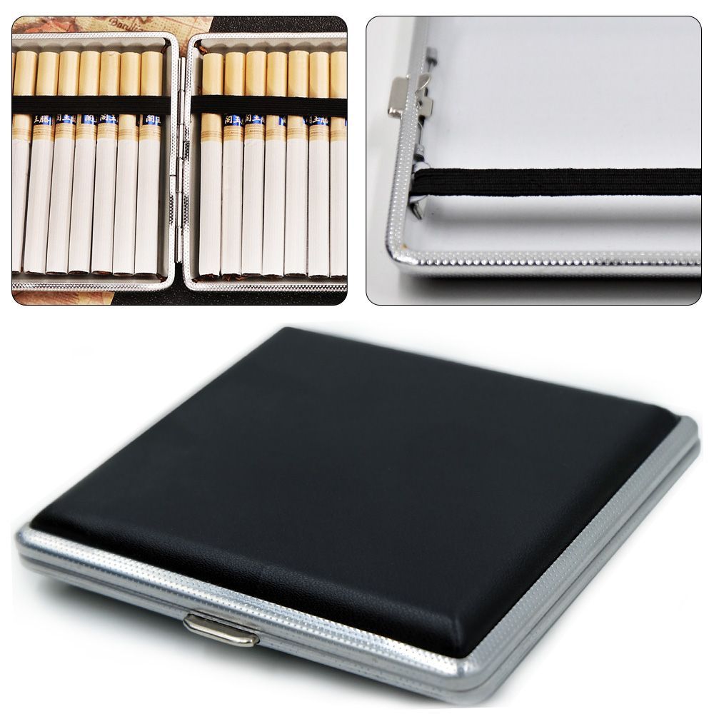 レザー アルミ シガレットケース シルバー 革 ブラック 20本 収納 黒