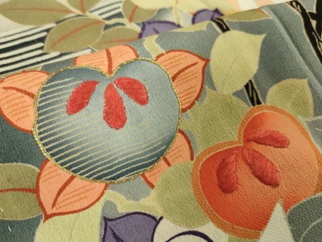 平和屋本店□極上 アンティーク 大正ロマン 振袖 刺繍 御所車吉祥花  