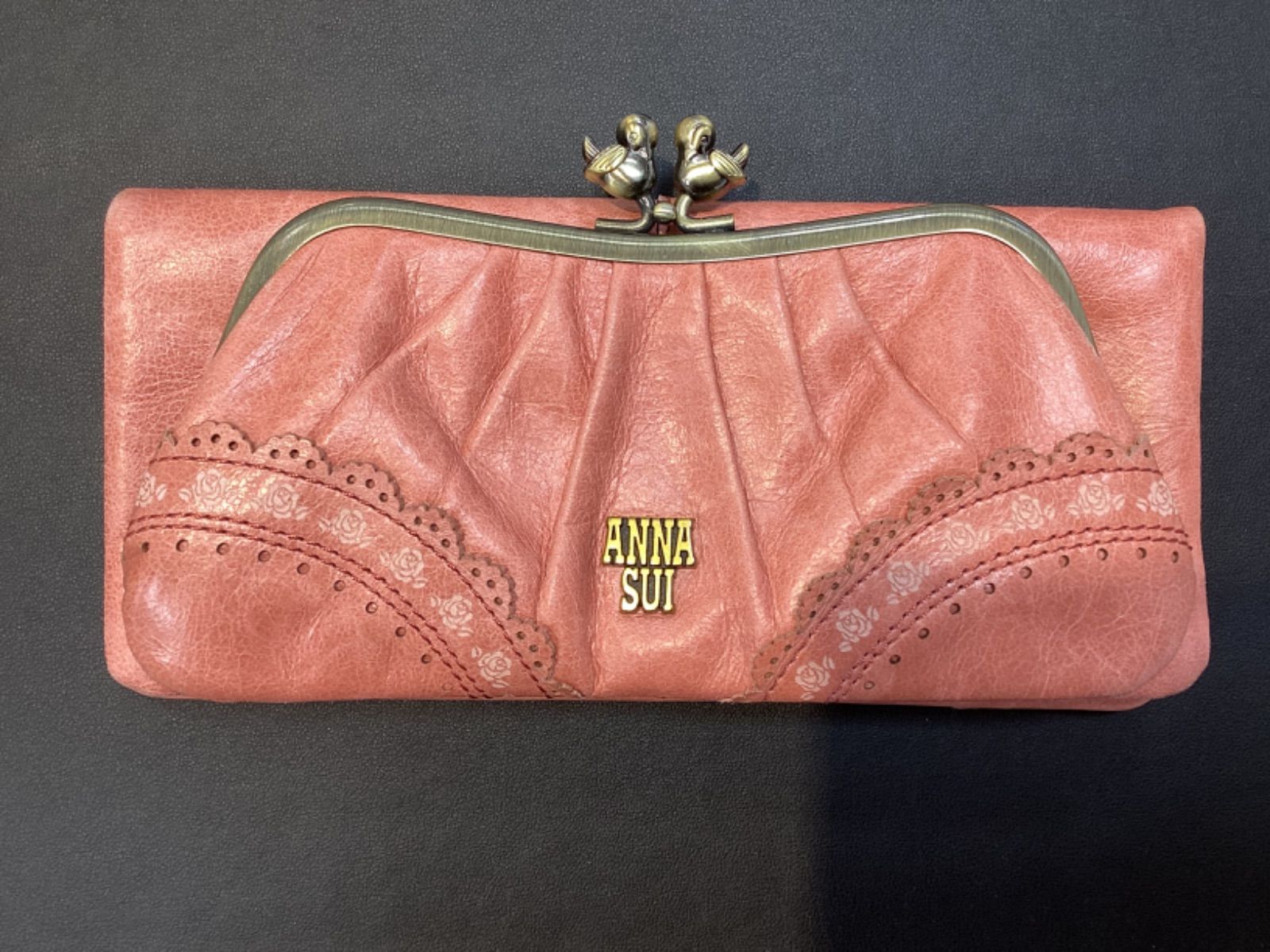 TA241 ANNA SUI アナスイ ローズガーデン 小鳥がま口長財布 ピンク