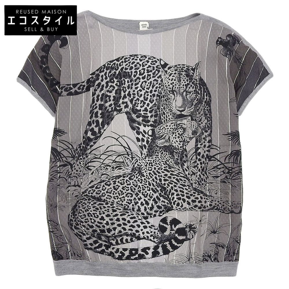 HERMES エルメス HERMES エルメス ジャングルラブ カシミヤ 半袖 Tシャツ トップス レディース グレー 34 34