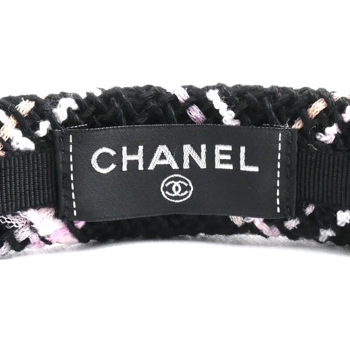 シャネル ヘアバンド カチューシャ ツイード ブラック x ピンク CHANEL シャネル ココマーク カチューシャ ブラック/ピンク