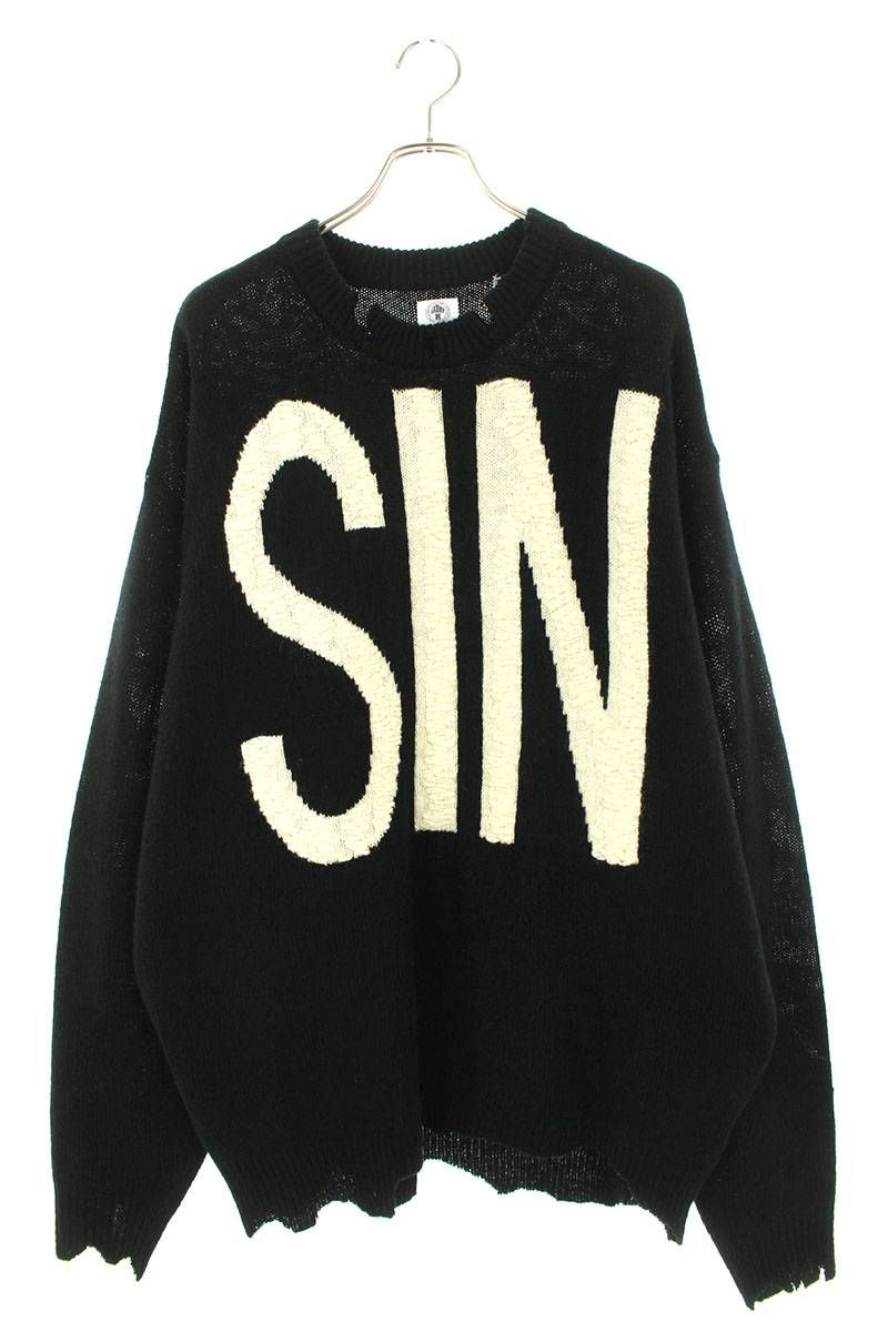 セントマイケル サイズ:XL  21AW  SM-A21-0000-039 SIN英字刺繍ウールダメージ加工ニット 中古 OM10 セントマイケル 21AW SM-A21-0000-039 SIN英字刺繍ウールダメージ加工