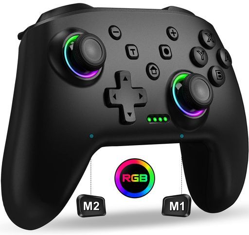 スイッチコントローラーSwitch1/2プログラム編集9色変換LEDライト光るプロコン有機elモデル対応スリープ解除TURBO連射振動6軸ジャイロセンサーSwitch/Lite/OLED/PC/Android/IOSに対応