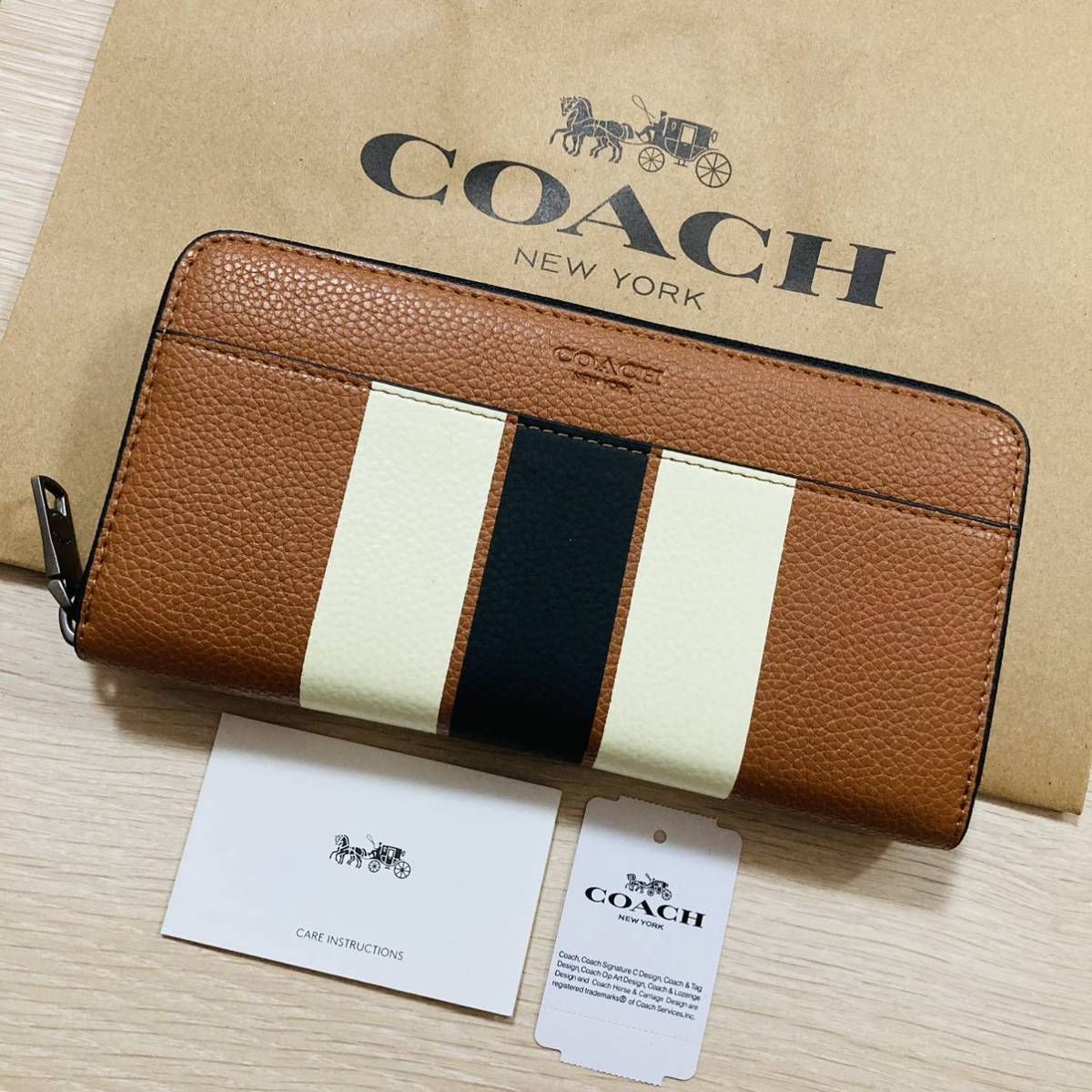 ☆ COACH コーチ 長財布 F75395 ダークサドル ヴァーシティストライプ