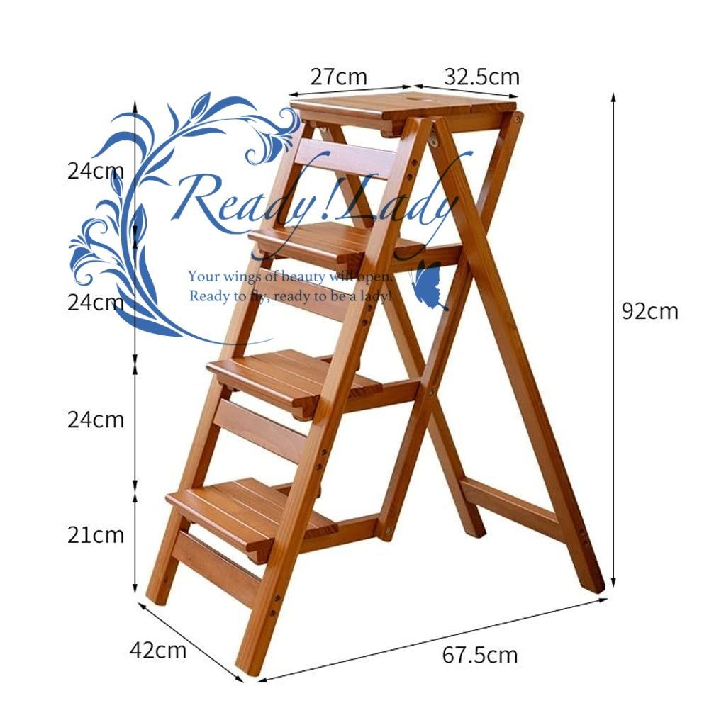 キッチン 踏み台 折りたたみ 室内用 木製 家庭用 ステップステップ オフィス 図書館 高所取付け用 耐荷重150kg コンパクト 収納 軽量 安定構造 滑り止め 室内はしご ホワイト 4