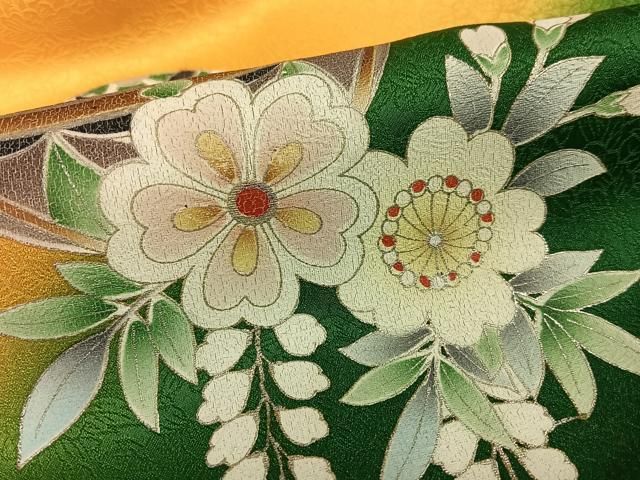 平和屋着物○小振袖 二尺袖 花鞠文 暈し染め 金彩 洗える着物
