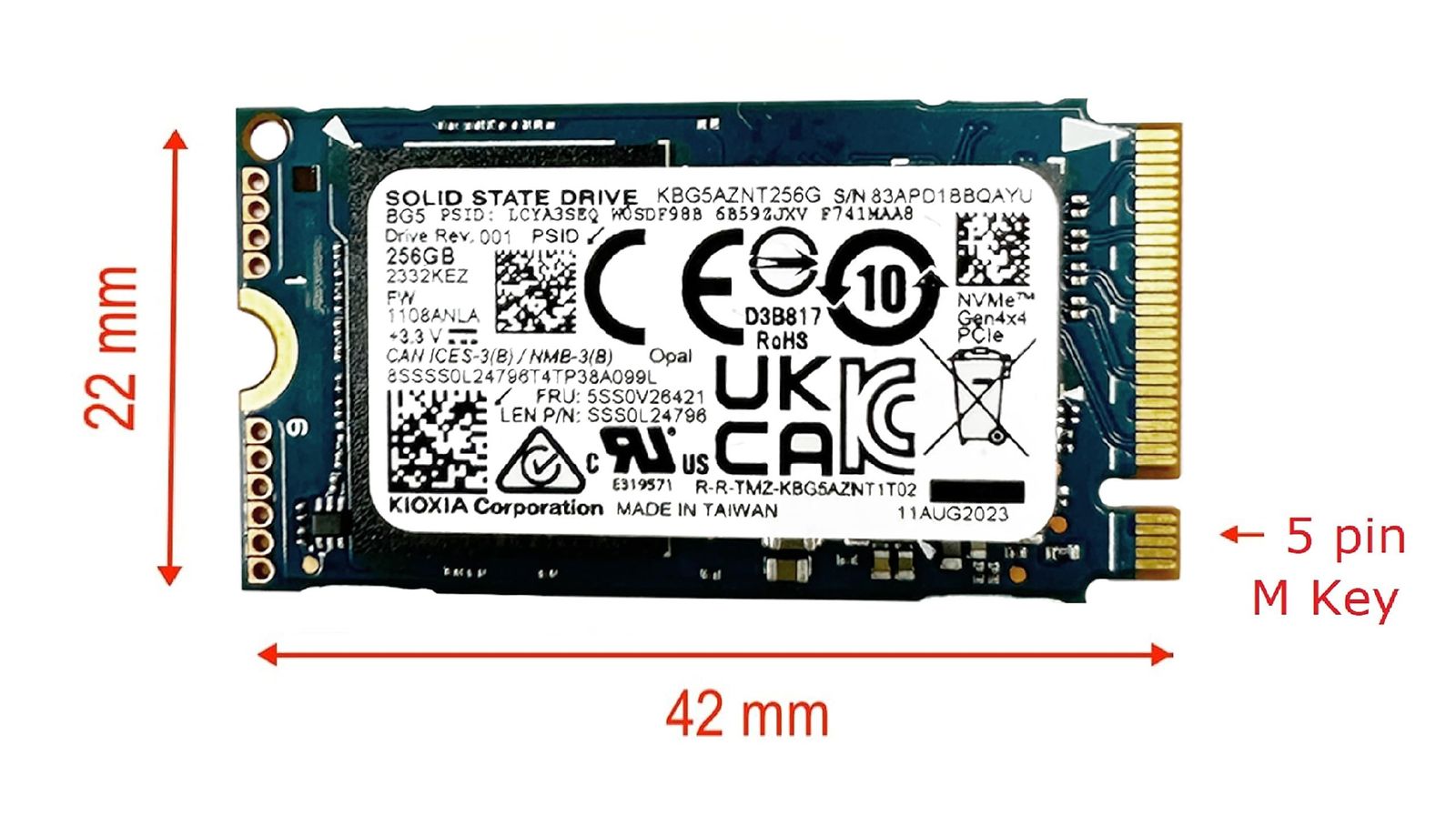 Oemgenuine Kioxia 256GB M.2 PCI-e NVME SSD 内蔵 5SS0V26415
