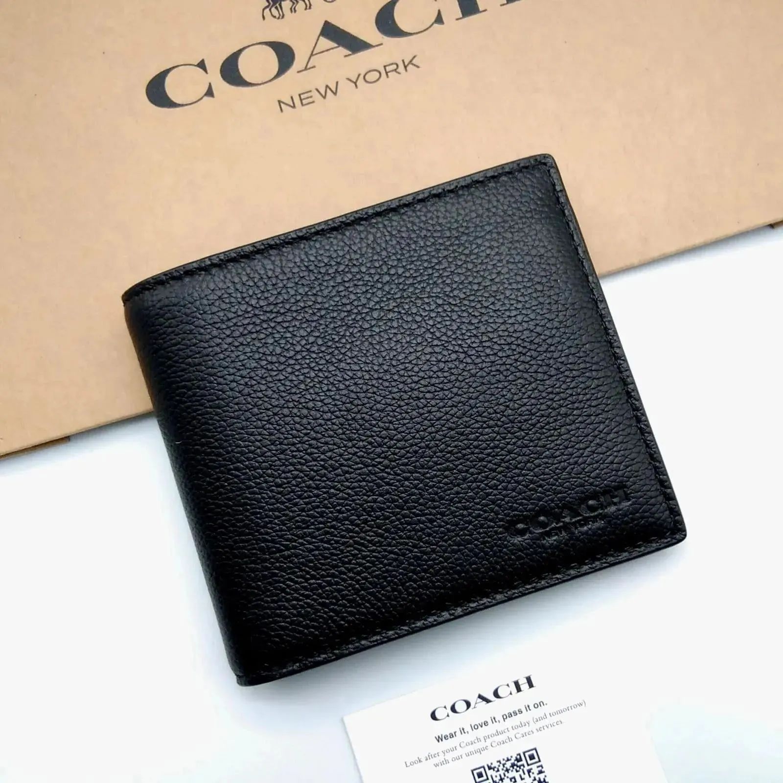 新品　COACH　コインウォレット　折り財布　ペプルレザー　ブラック　メンズ