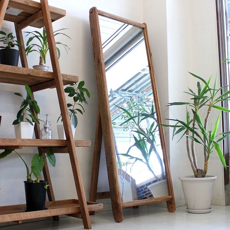 アンティーク】アイアンフレーム スタンドミラー 全身鏡 メタル 個性派