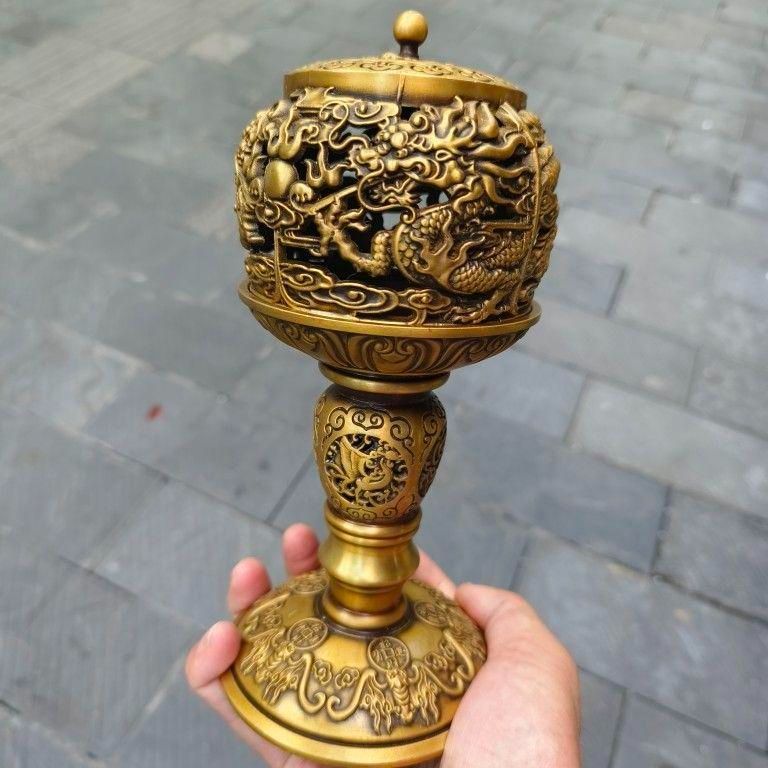 銅 細工 透かし彫り 双龍香炉 銅香炉 仏具 茶道具 香道具 工芸品 置物 銅 細工 透かし彫り 双龍香炉 銅香炉 仏具 茶道具 香道具 工芸品