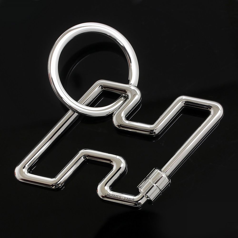 エルメス H アッシュ トゥ スピード キーホルダー キーリング ステンレススチール シルバー HERMES ♥品