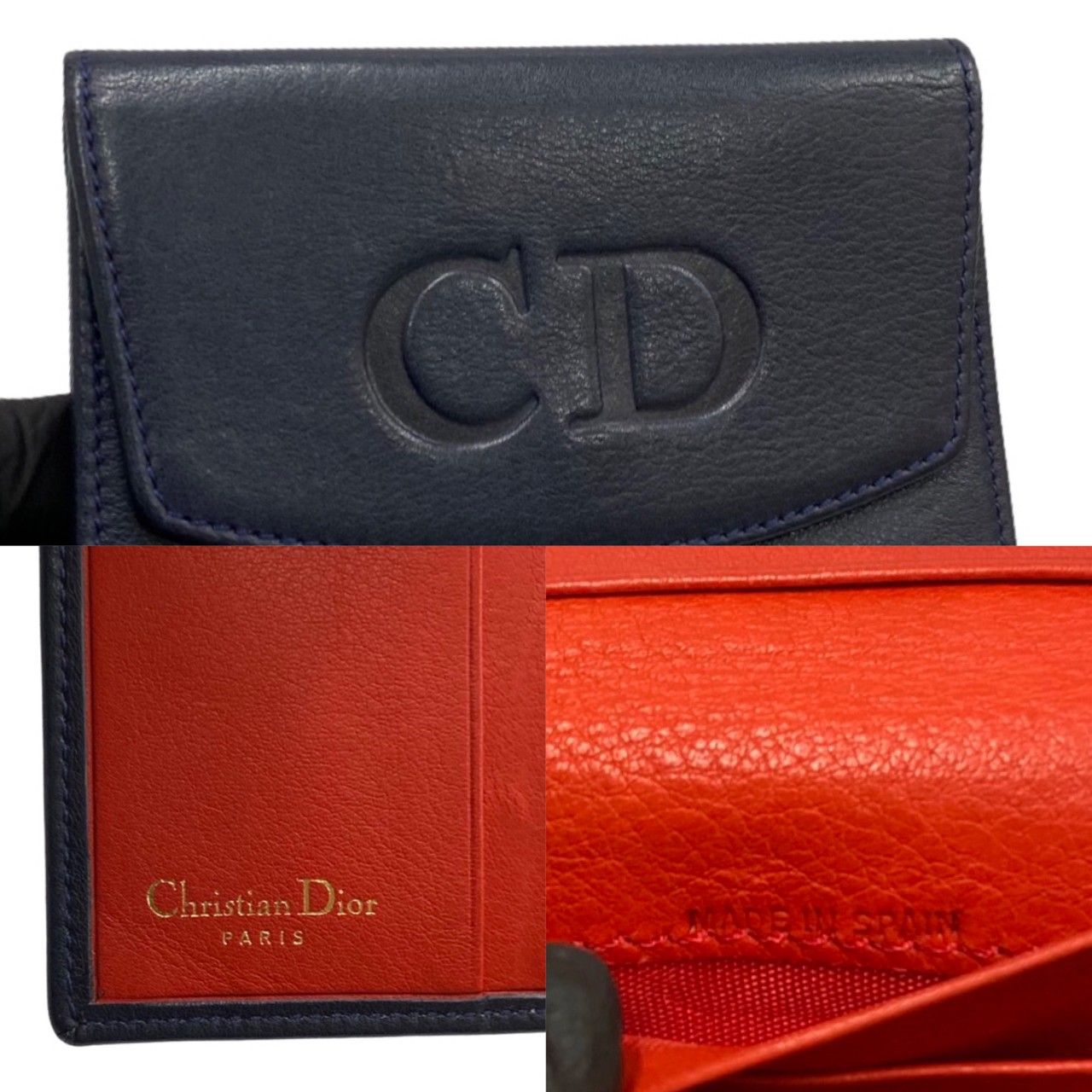 極 美品 クリスチャンディオール CD ロゴ レザー がま口 二つ折り 財布