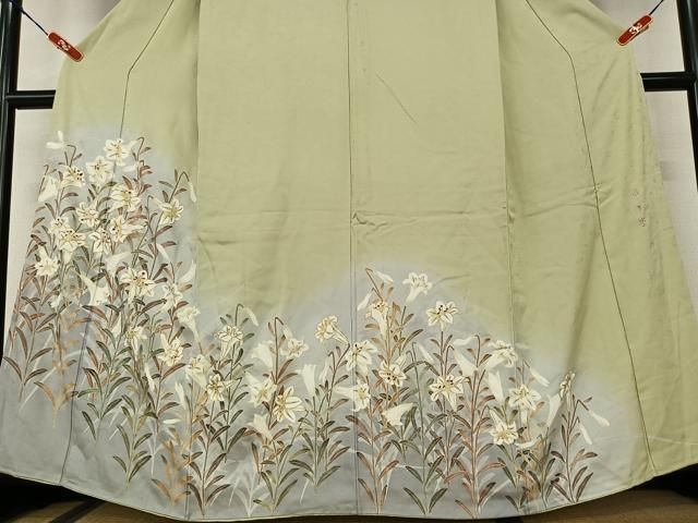 平和屋着物○京の名門 じゅらく謹製 帝王紫 訪問着 駒刺繍 百合 暈し