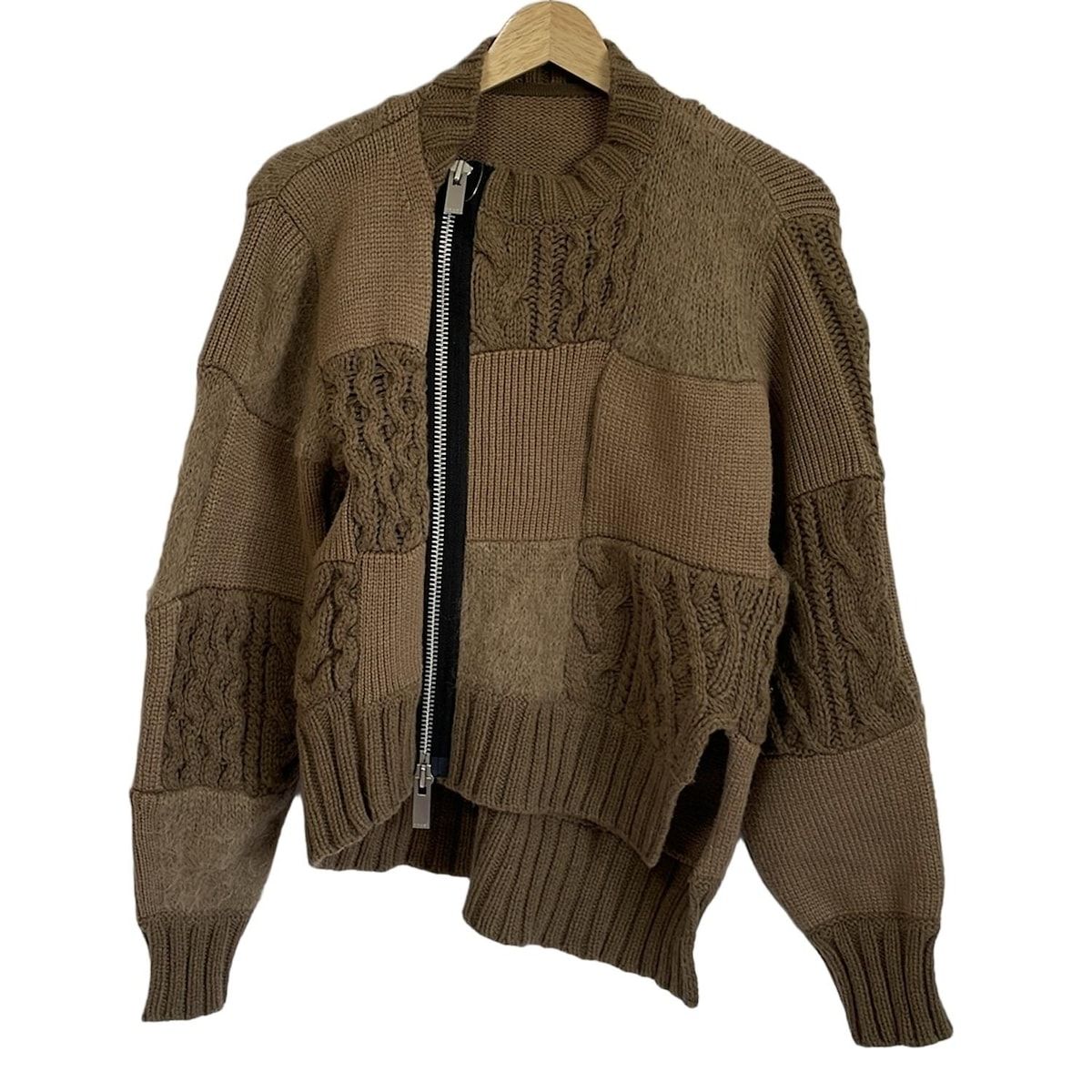 Sacai サカイ ブルゾン サイズ1 S レディース - 24-07581 ブラウン パッチワーク|ジップアップ|ニットブルゾン