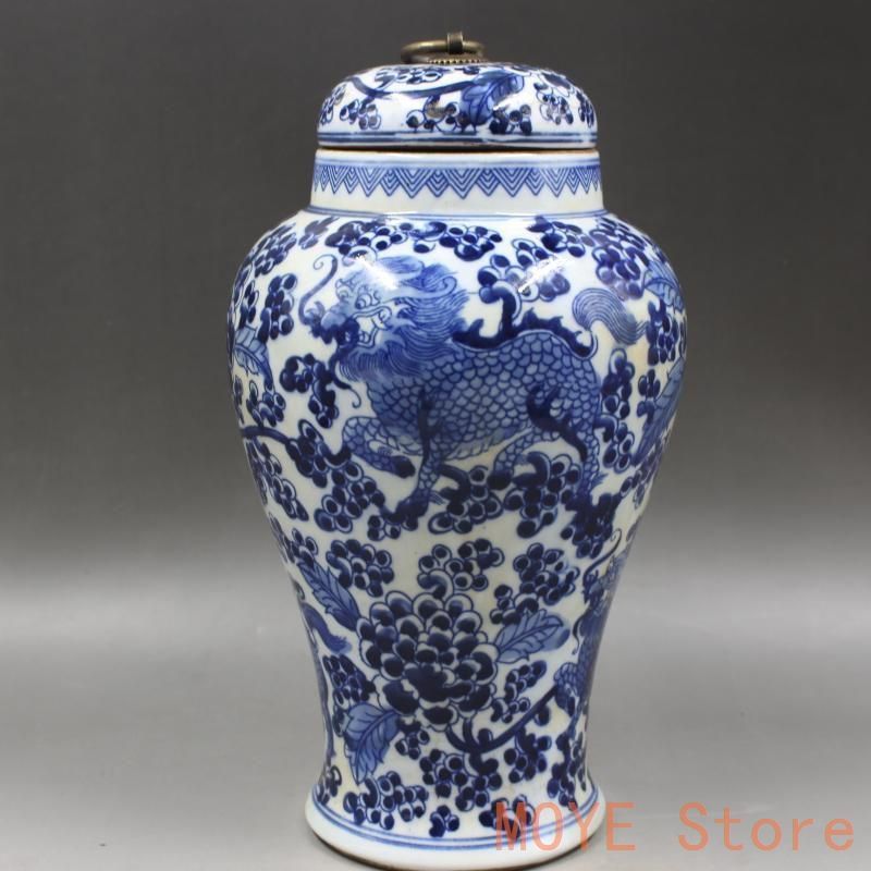 清同治青花穿花麒麟紋茶蓋缶 景徳鎮 陶磁器 装飾品 現代工芸品 美術品 置物 清同治青花穿花麒麟紋茶蓋缶 景徳鎮 陶磁器 装飾品 現代工芸品