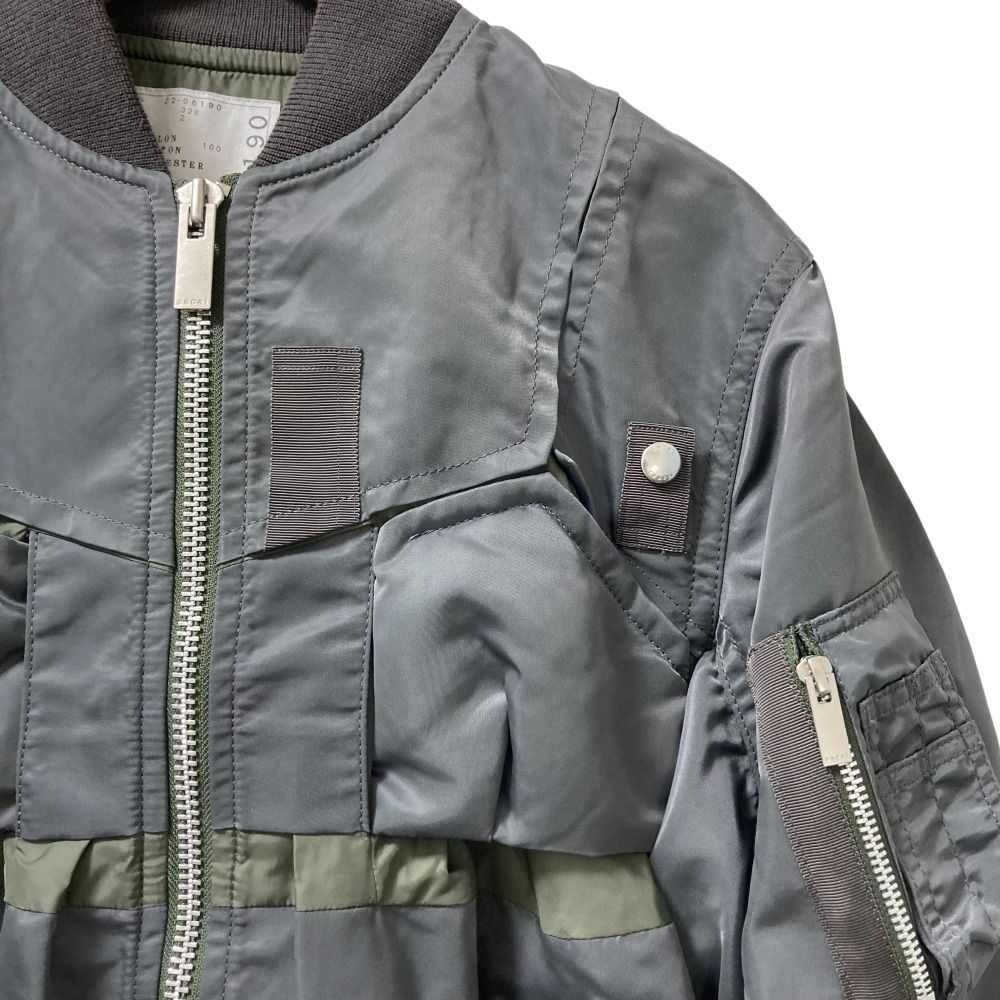 22AW Sacai サカイ Nylon Twill Mix Blouson MA-1 ジャケット 22-06190 サイズ2 グレー レディース 古着