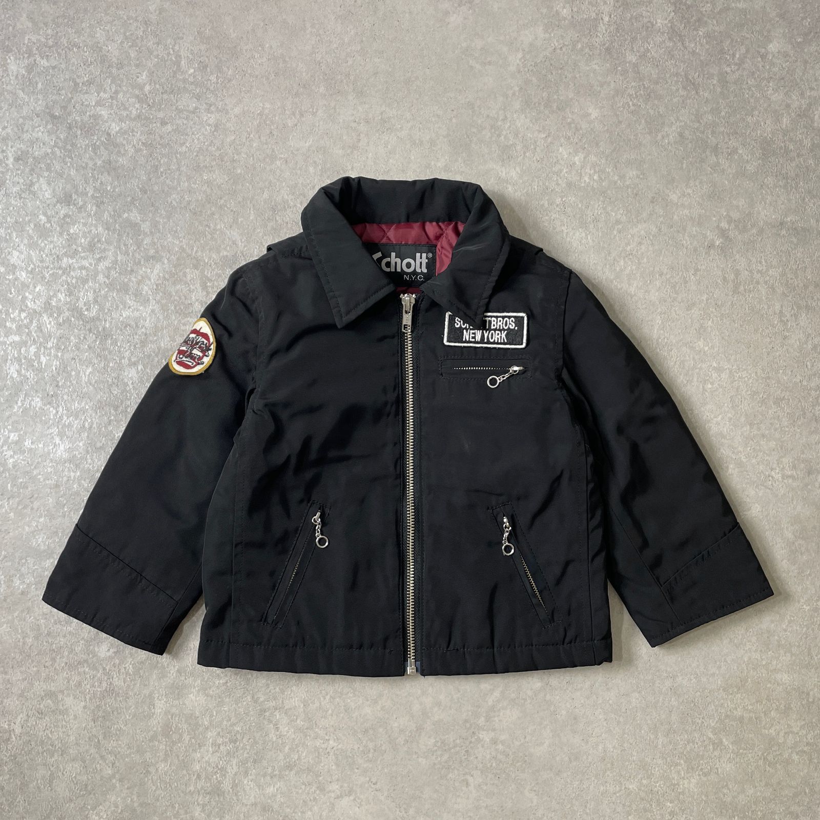Schott キッズ ベビー 90cm ワッペン装飾 中綿ライダース ブルゾン 