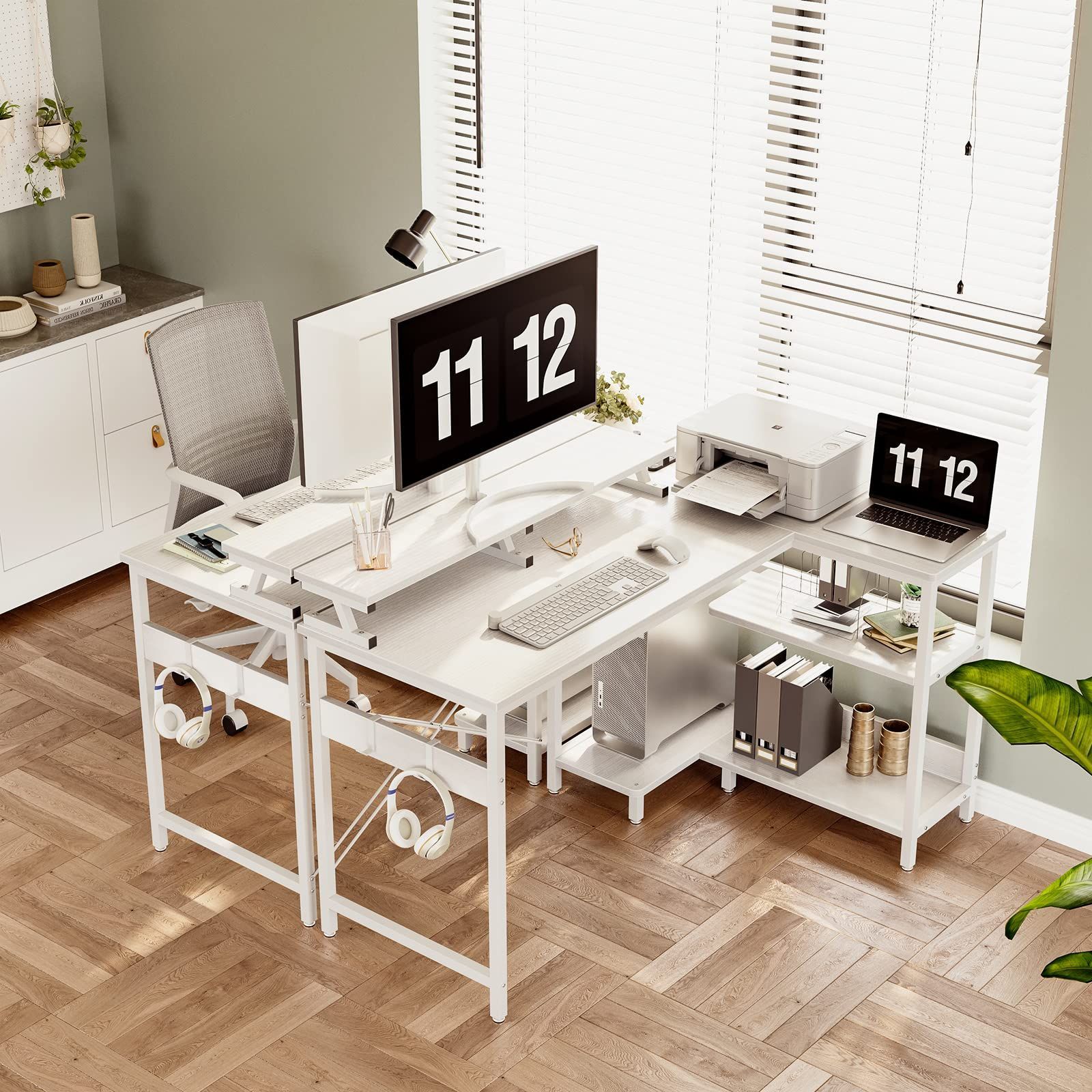 コーナーデスク コンセント付き ラック付き pcデスク 収納 幅120cm オフィスデスク 机 省スペース ゲーミングデスク 在宅勤務 L字型 組立簡単 パソコンデスク 書斎 l字デスク ホワイト ODK MARWIL-DEMENAGEMENTS_CH