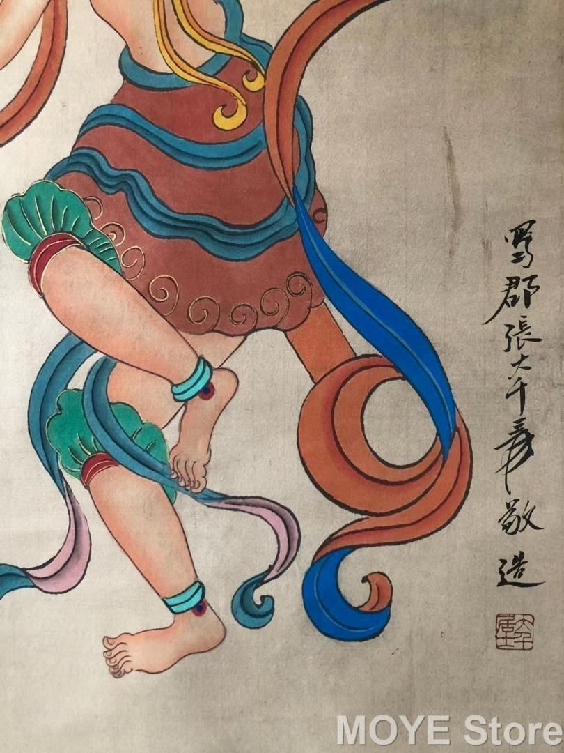 純手描き人物画凌波捉月掛軸 国画