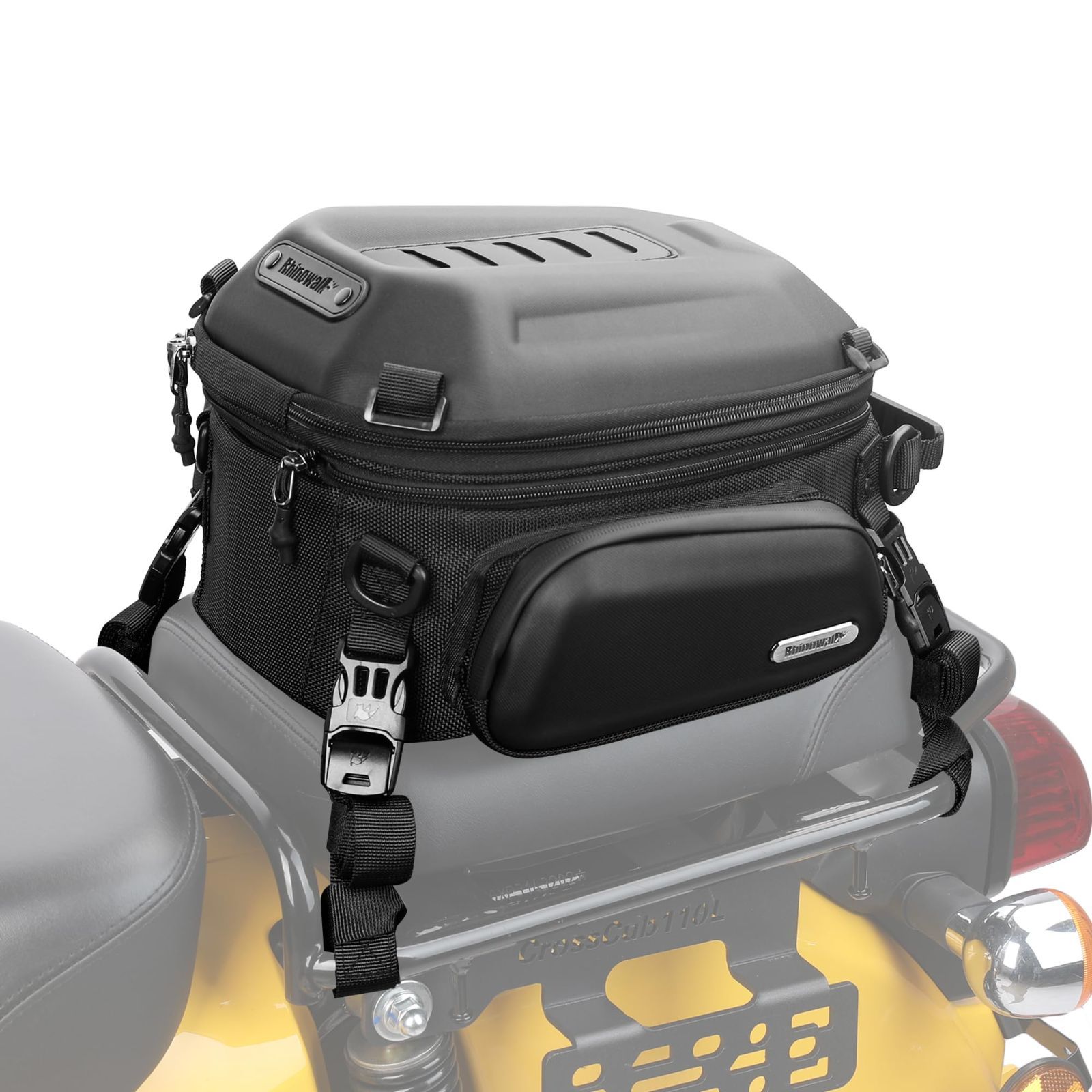 Rhinowalk バイク用シートバッグ 12L-18L容量可変 拡張機能あり ハードシェルバッグ オートバイ用ツーリングバッグ 防水レインカバー付き 取り付け簡単 携帯便利 汎用型バイクバッグ ショルダーベルト付き