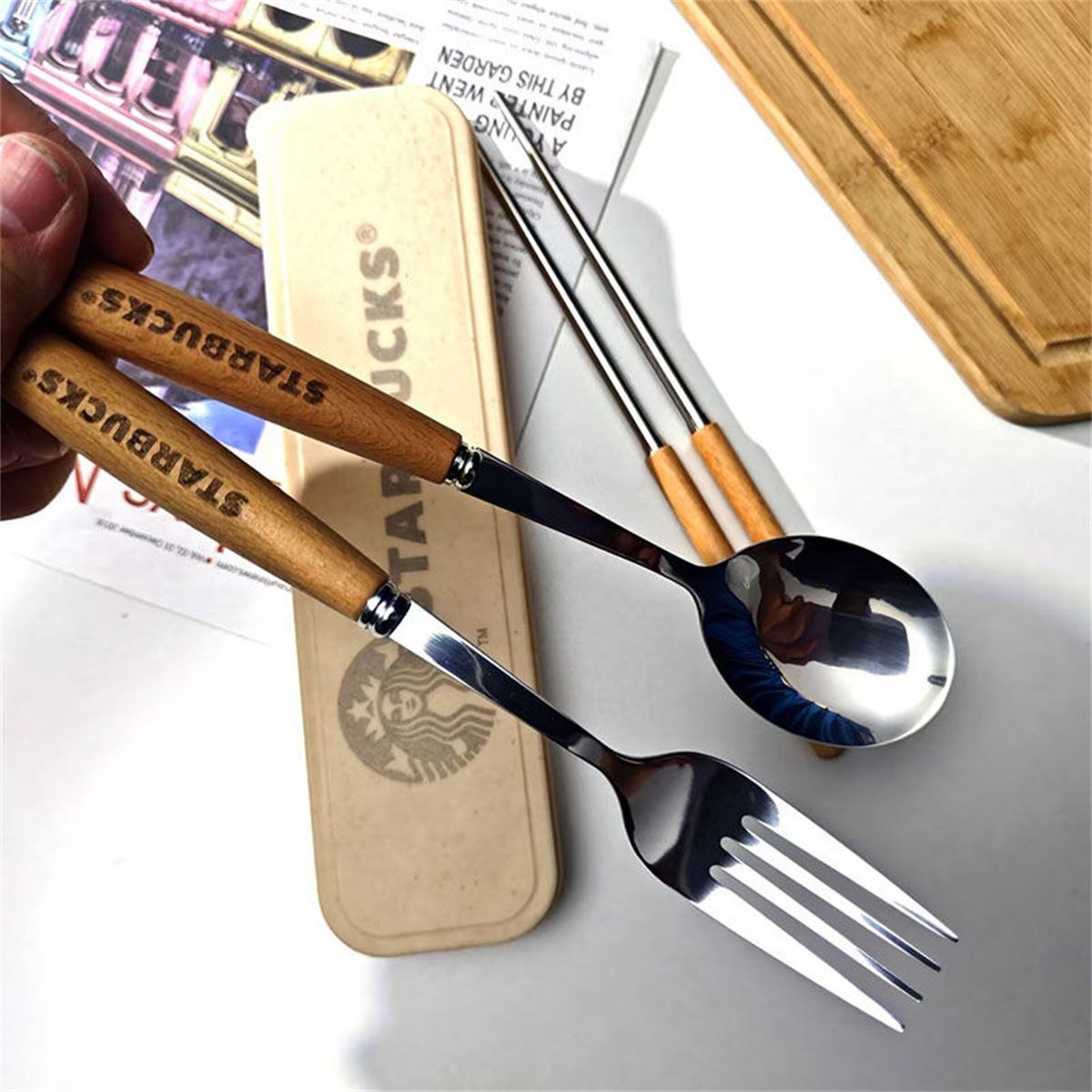 ゴールドカトラリーセット 木製ケース付き カトラリーケース 蓋付き