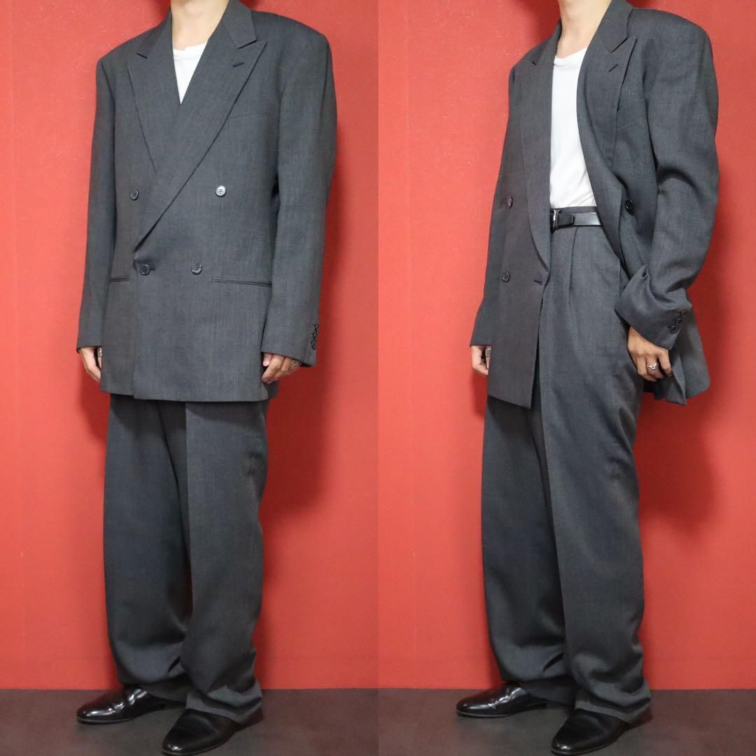 【新品未使用タグ付き】GIORGIOARMANI セットアップ Mサイズ GIORGIO ARMANI ピークドラペル グレー総柄 ダブル セットアップ