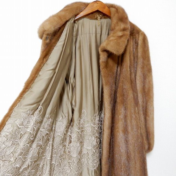 wnc ミンク 毛皮コート ベージュ 焦げ茶 ファー 光沢 ロング