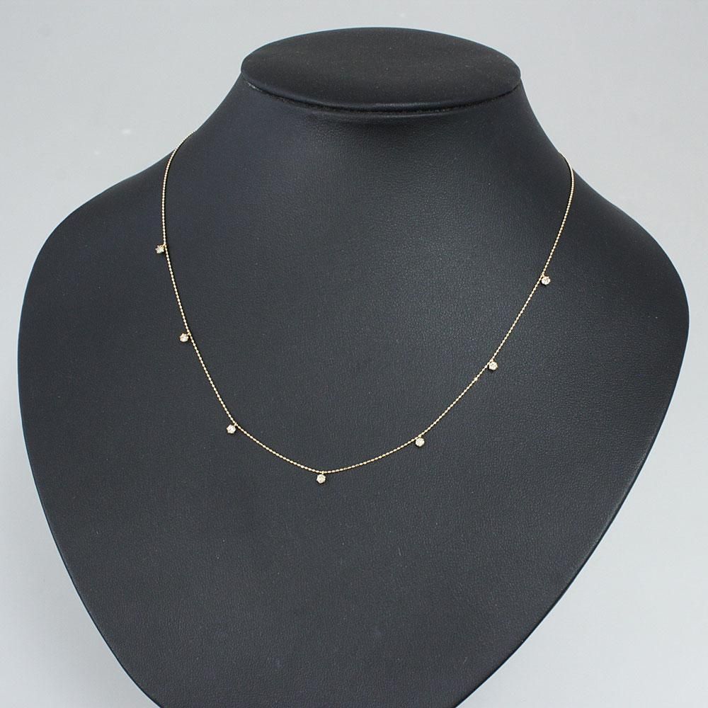 7石 計 0.3ct ダイヤモンド K18 yg ステーション ネックレス 鑑別書付  