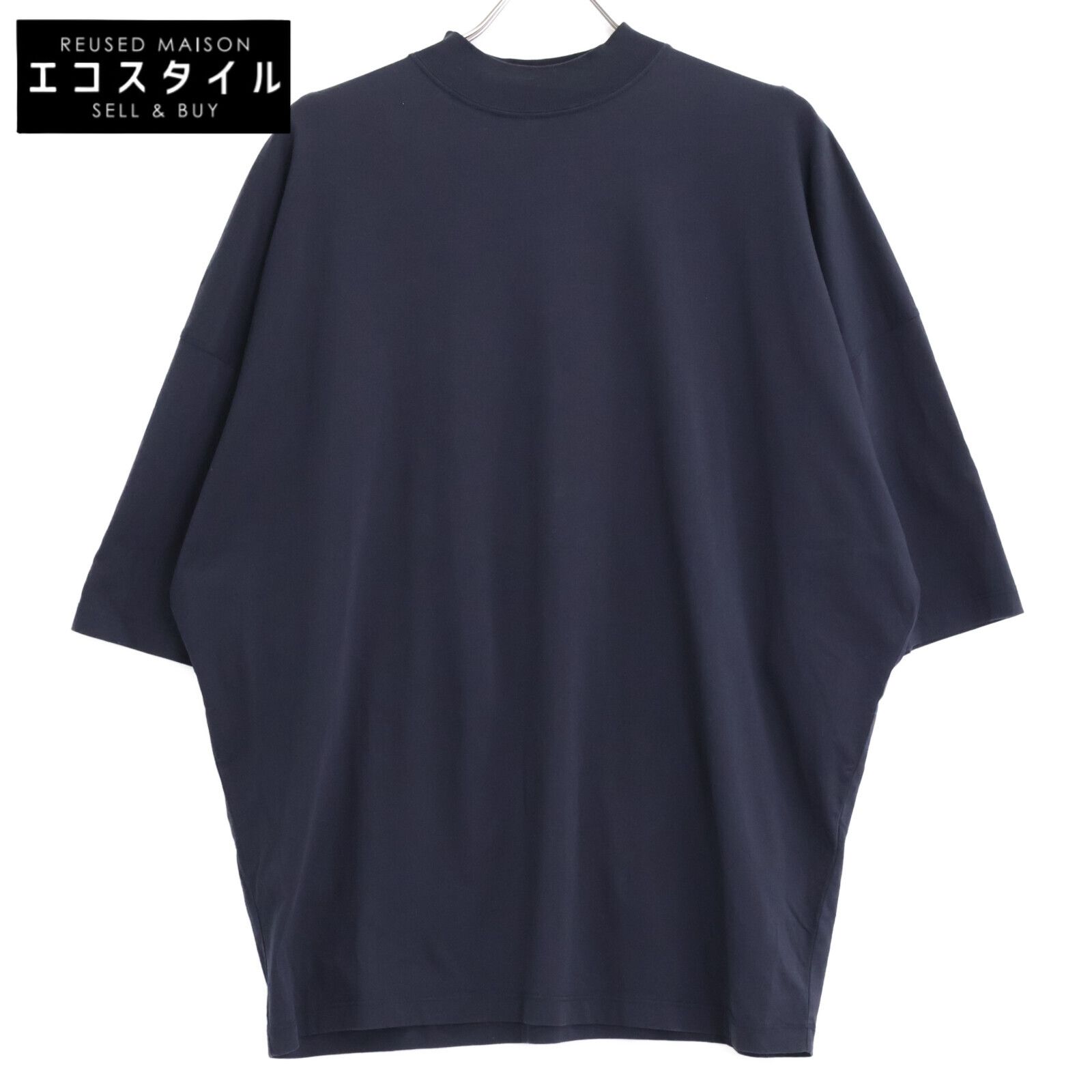 JIL SANDER ジルサンダー ﾌﾞﾗｯｸ ｵｰﾊﾞｰｻｲｽﾞ ﾎﾞﾄﾙﾈｯｸ 五分袖 ﾄｯﾌﾟｽ