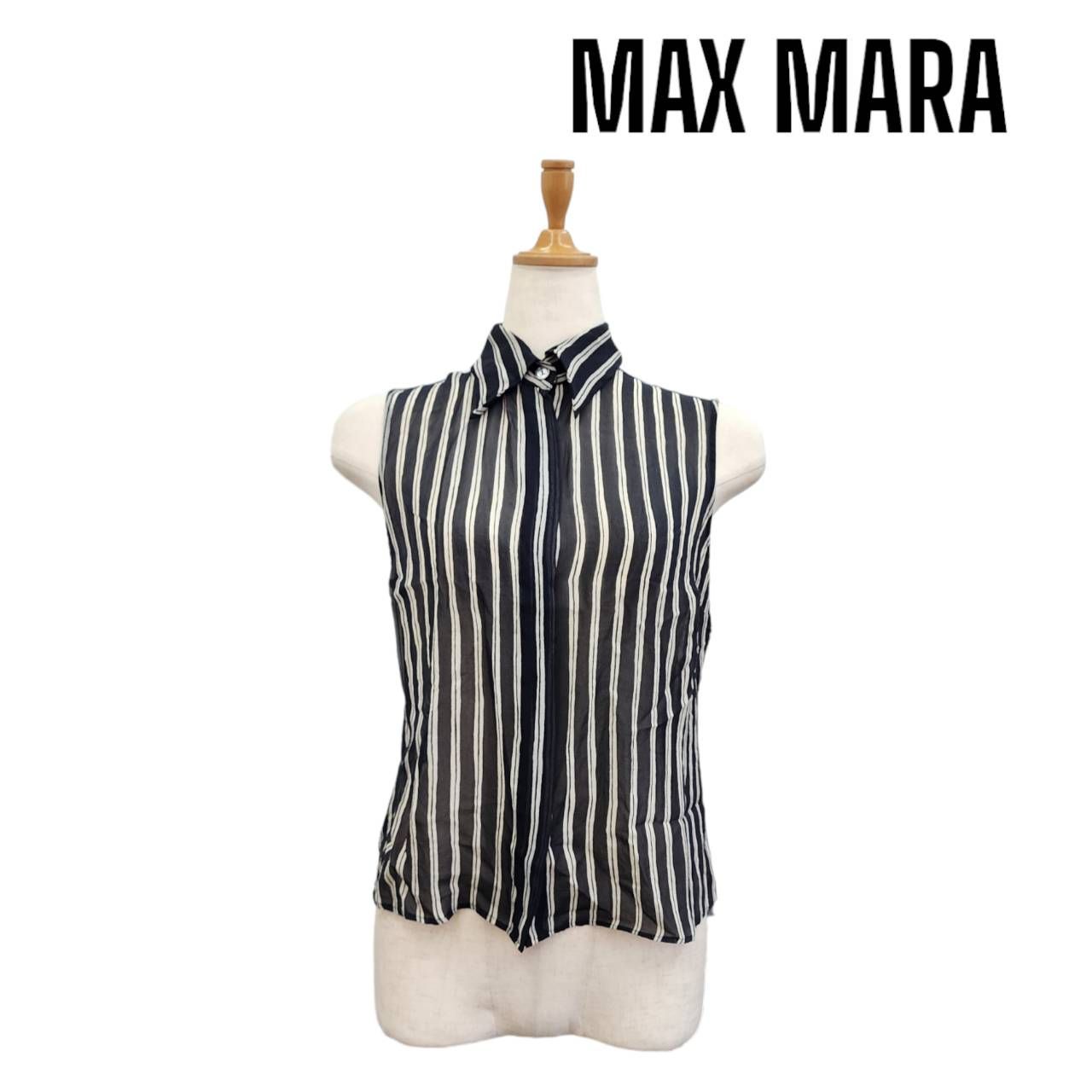 MAX MARA マックスマーラ ノースリーブ シアー ブラウス ストライプ ブラック 襟付き ブランド アパレル トップス