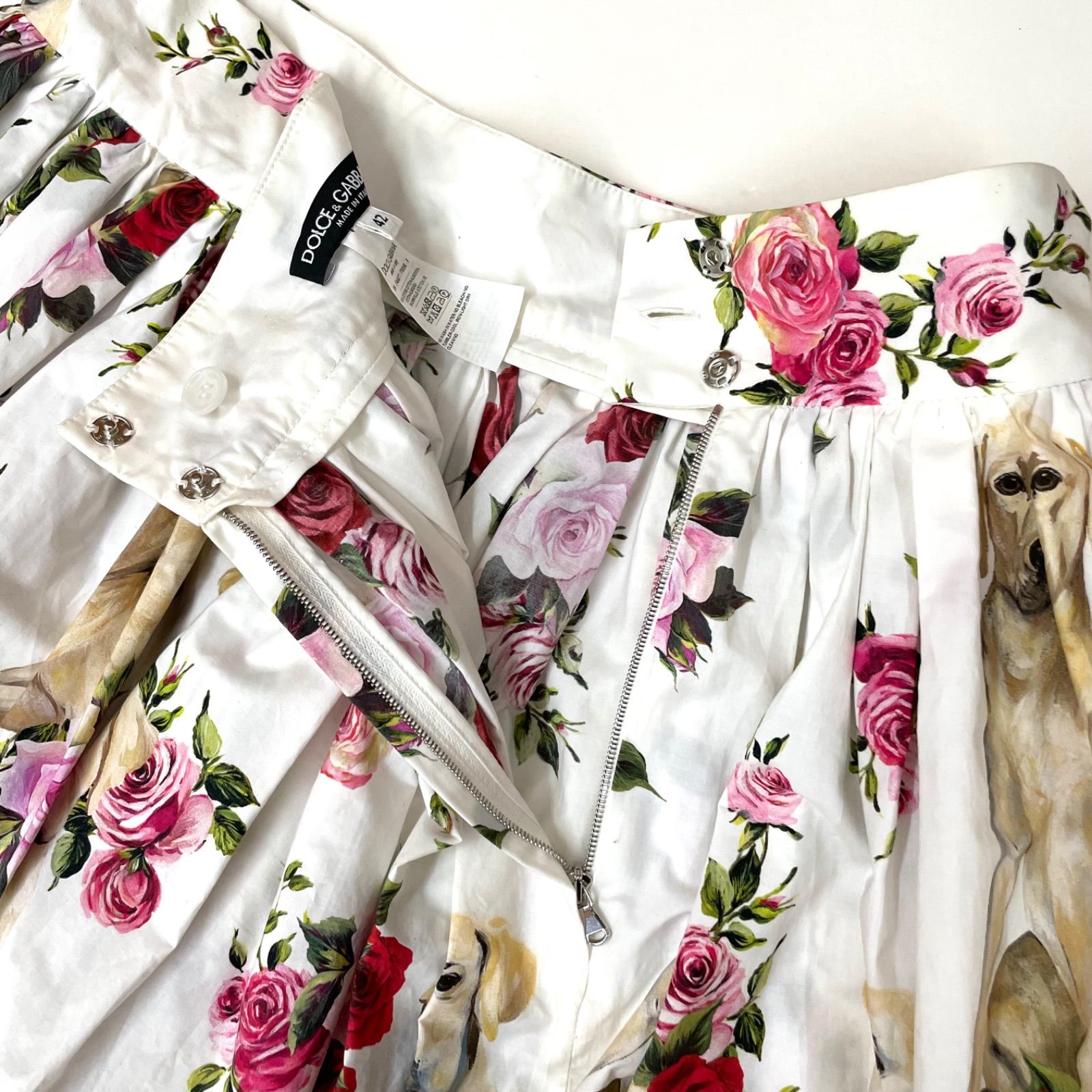 イタリア製 DOLCE-GABBANA スカート 42 花柄 ゴールデンレトリバー ドルチェアンドガッバーナ ドルガバ 総柄 プリーツスカート レディース Ladies MADE IN ITALY SIROKUMA-CORPORATION_COM