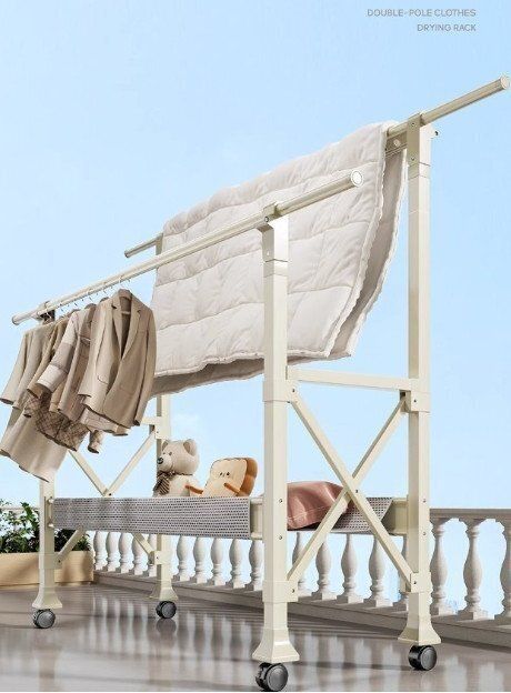 室内用アルミ合金伸縮式折りたたみ洗濯物干しスタンド