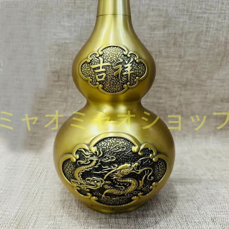 骨董 金色 天然瓢箪オブジェ 房付き 古い時代物開運金運