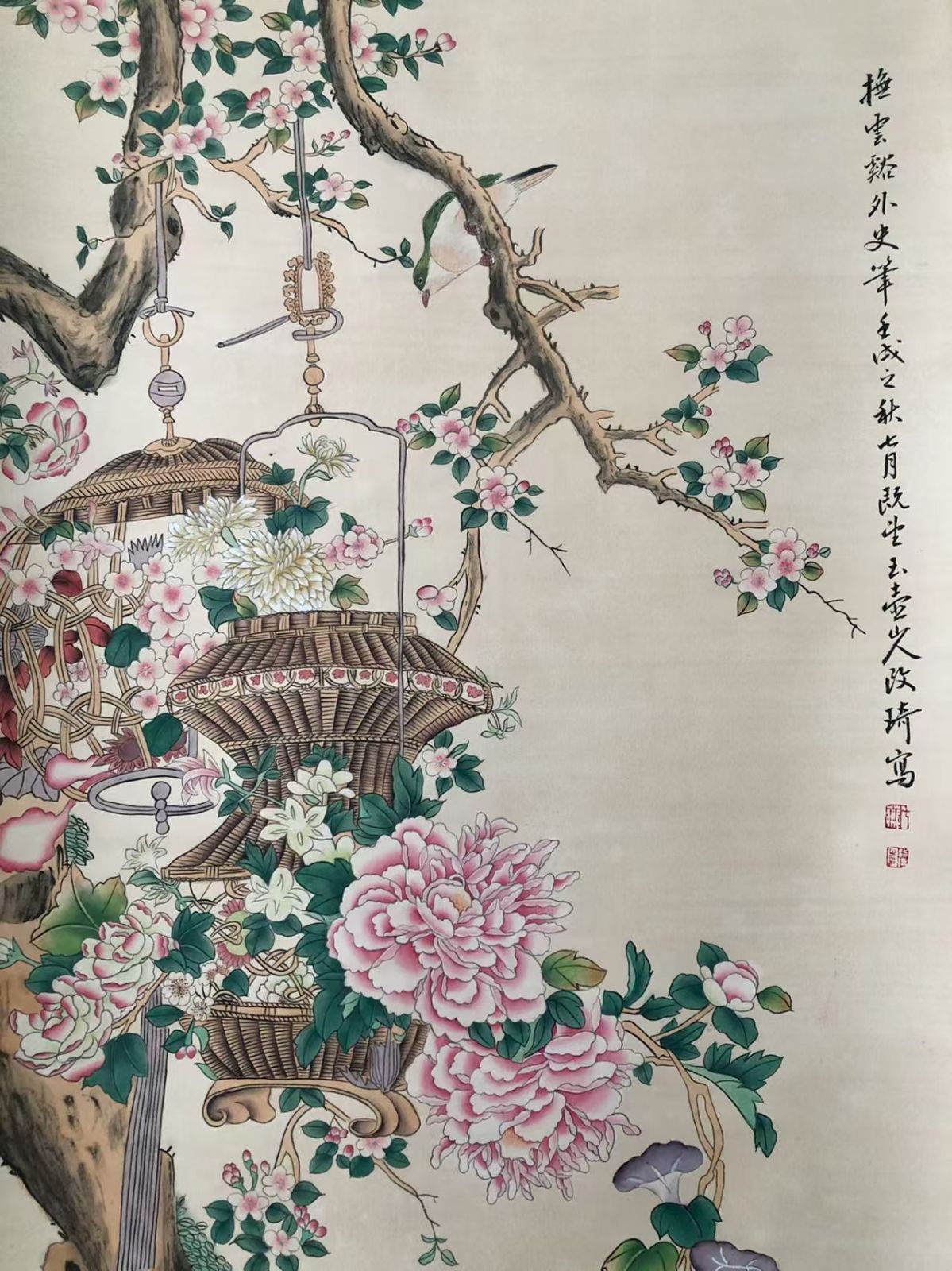 中国古美術.花鳥画.4尺純手描き作品.観賞品.文房置物.中国骨董25090703