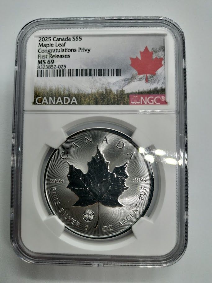 NGC MS69 5ドル カナダ 1オンス シルバー メープルリーフ銀貨