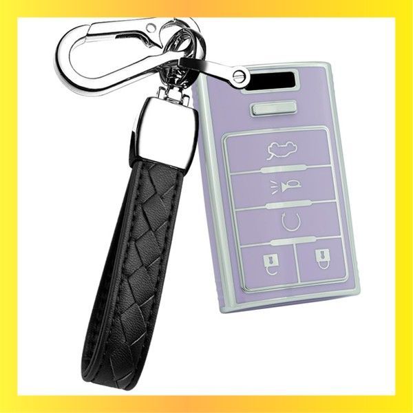 新品送料無料パープル [SANRILY] キャデラック専用 キーケース スマート キーカバー キーホルダー シリコン キー保護 Cadillac SRX Escalade CTS DTS STS コルベットC7等に適用 落下防止 オシャレ 高級 TPU