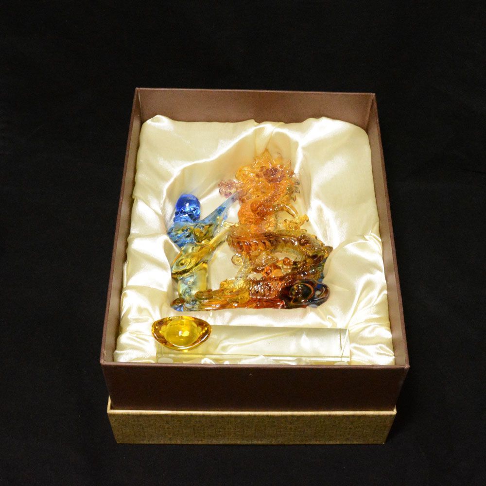 龍神 風水 2カラー 琉璃 瑠璃 宝玉 古法琉璃 置物 ガラス 玉 開運 恋愛