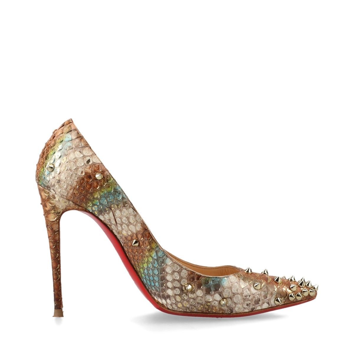 美品　クリスチャンルブタン　エナメル　マルチカラースパイク　ハイヒールパンプス Christian Louboutin クリスチャンルブタン DEGRASPIKE パイソン